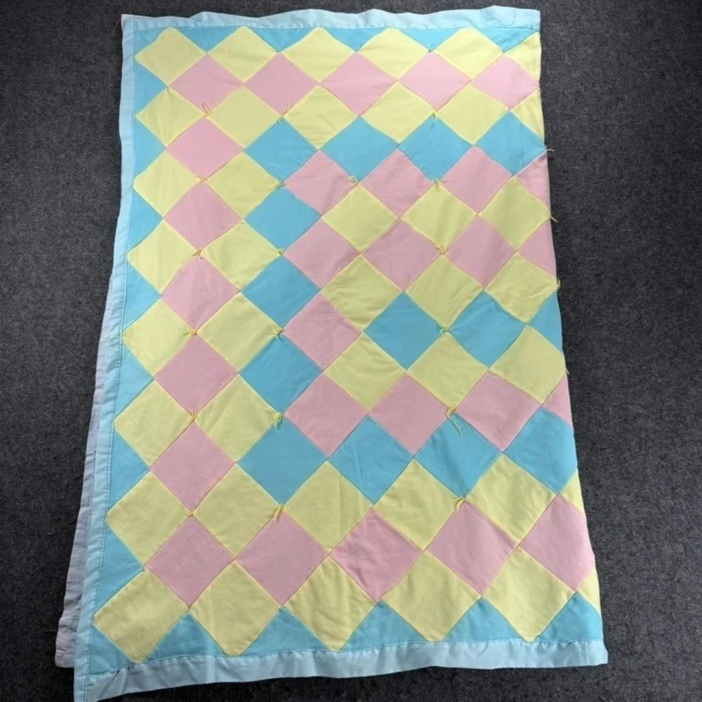 Pastel Diamond Patchwork Baby Quilt‎ Blanket Nursery Decor Crib Play Mat